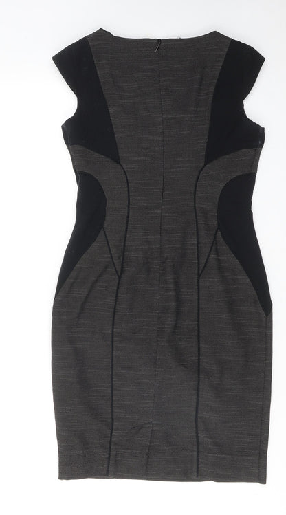 Marks and Spencer Womens Grey Colourblock Polyester Shift Size 10 Round Neck Zip