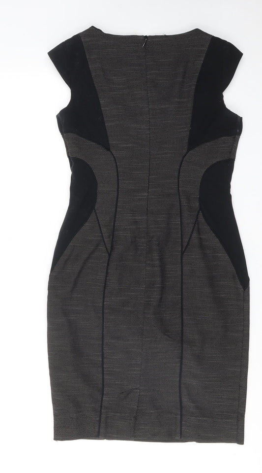 Marks and Spencer Womens Grey Colourblock Polyester Shift Size 10 Round Neck Zip