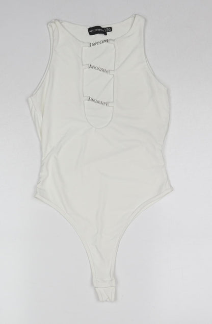 PRETTYLITTLETHING Womens White Polyester Bodysuit One-Piece Size 10 Pullover
