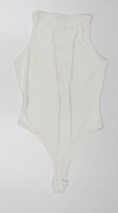 PRETTYLITTLETHING Womens White Polyester Bodysuit One-Piece Size 10 Pullover