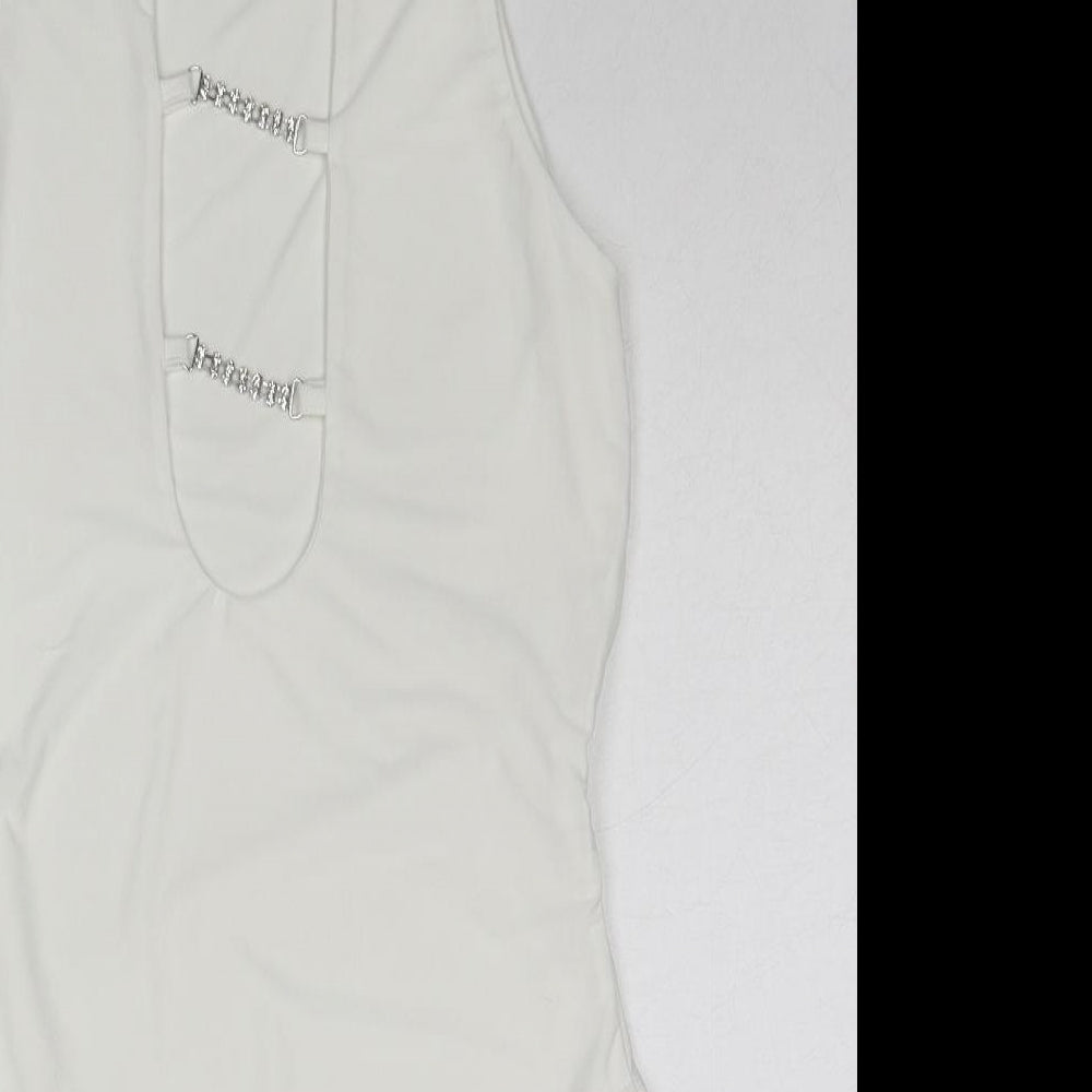 PRETTYLITTLETHING Womens White Polyester Bodysuit One-Piece Size 10 Pullover