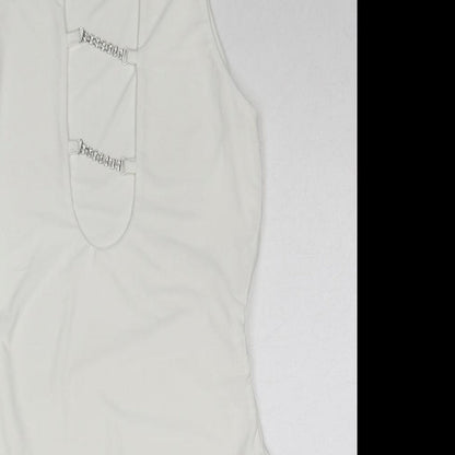 PRETTYLITTLETHING Womens White Polyester Bodysuit One-Piece Size 10 Pullover