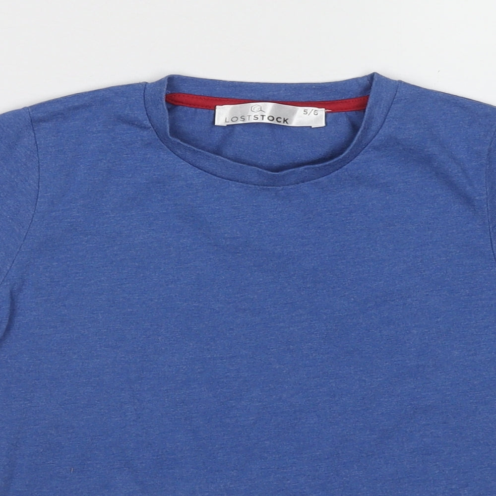 Lost Stock Boys Blue Cotton Basic T-Shirt Size 5-6 Years Round Neck Pullover