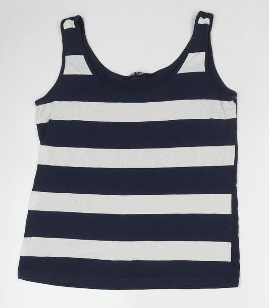 Crew Clothing Womens Blue Striped Cotton Basic Tank Size 12 Round Neck