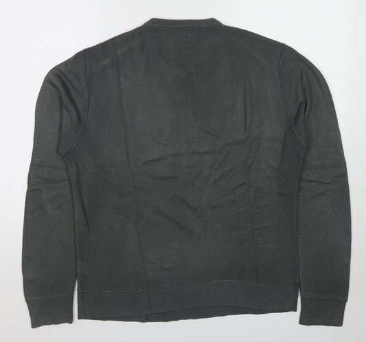 River Island Mens Grey V-Neck Acrylic Pullover Jumper Size M Long Sleeve