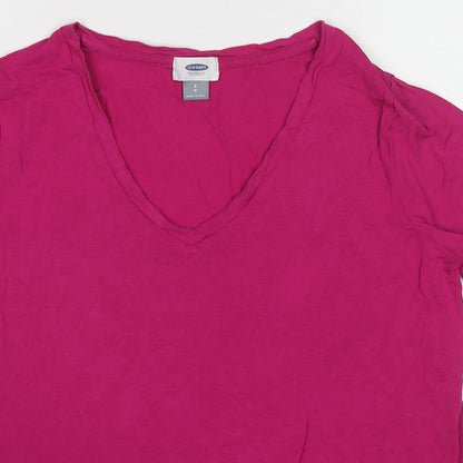 Old Navy Womens Pink Viscose Basic T-Shirt Size S V-Neck