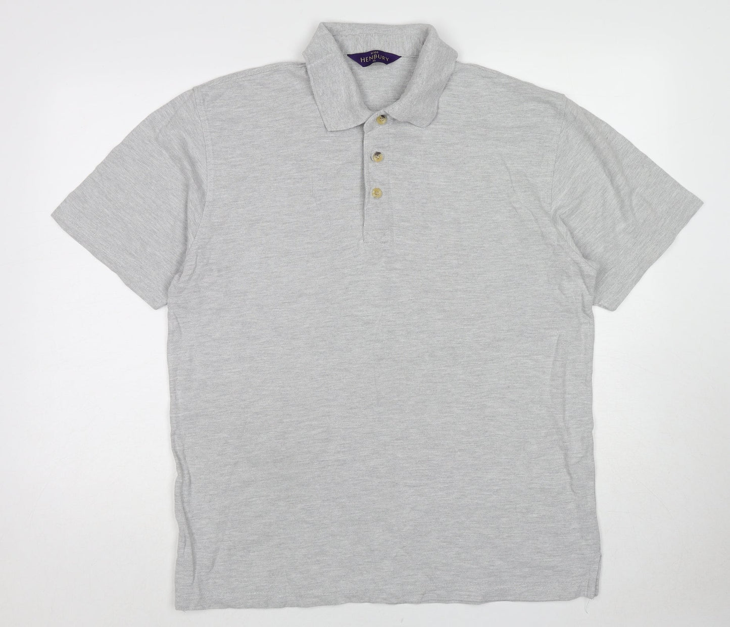 Henbury Mens Grey Cotton Polo Size XL Collared Pullover