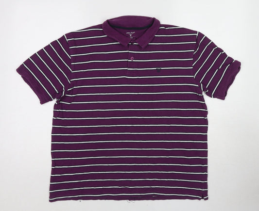 EWM Mens Purple Striped Cotton Polo Size L Collared Pullover