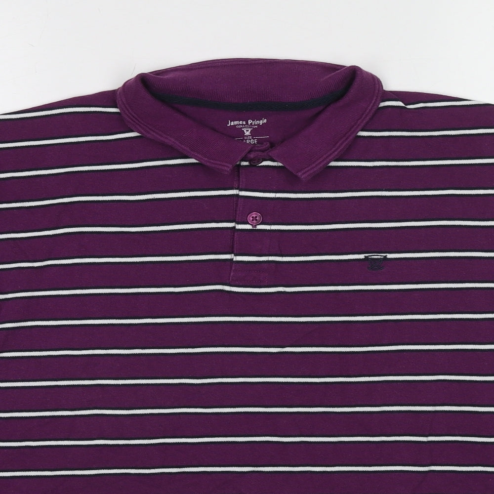 EWM Mens Purple Striped Cotton Polo Size L Collared Pullover