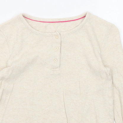 Marks and Spencer Girls Beige Round Neck Cotton Pullover Jumper Size 10-11 Years Pullover