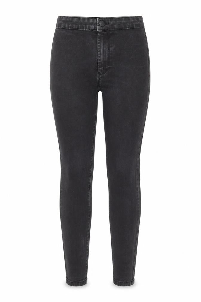 Front view of Denim & Co. women’s black cotton skinny jeans, size UK 8, regular zip - waist 22-inch