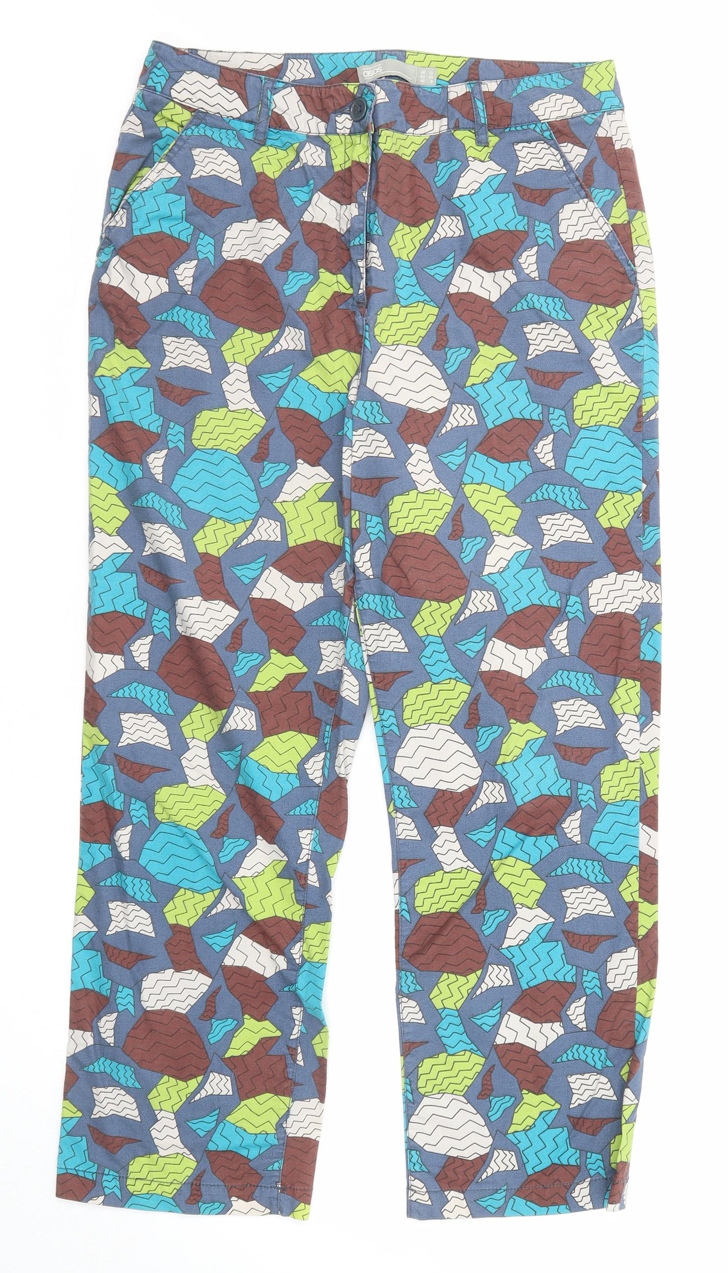 ASOS Womens Multicoloured Geometric Cotton Straight Jeans Size 12 Regular Zip