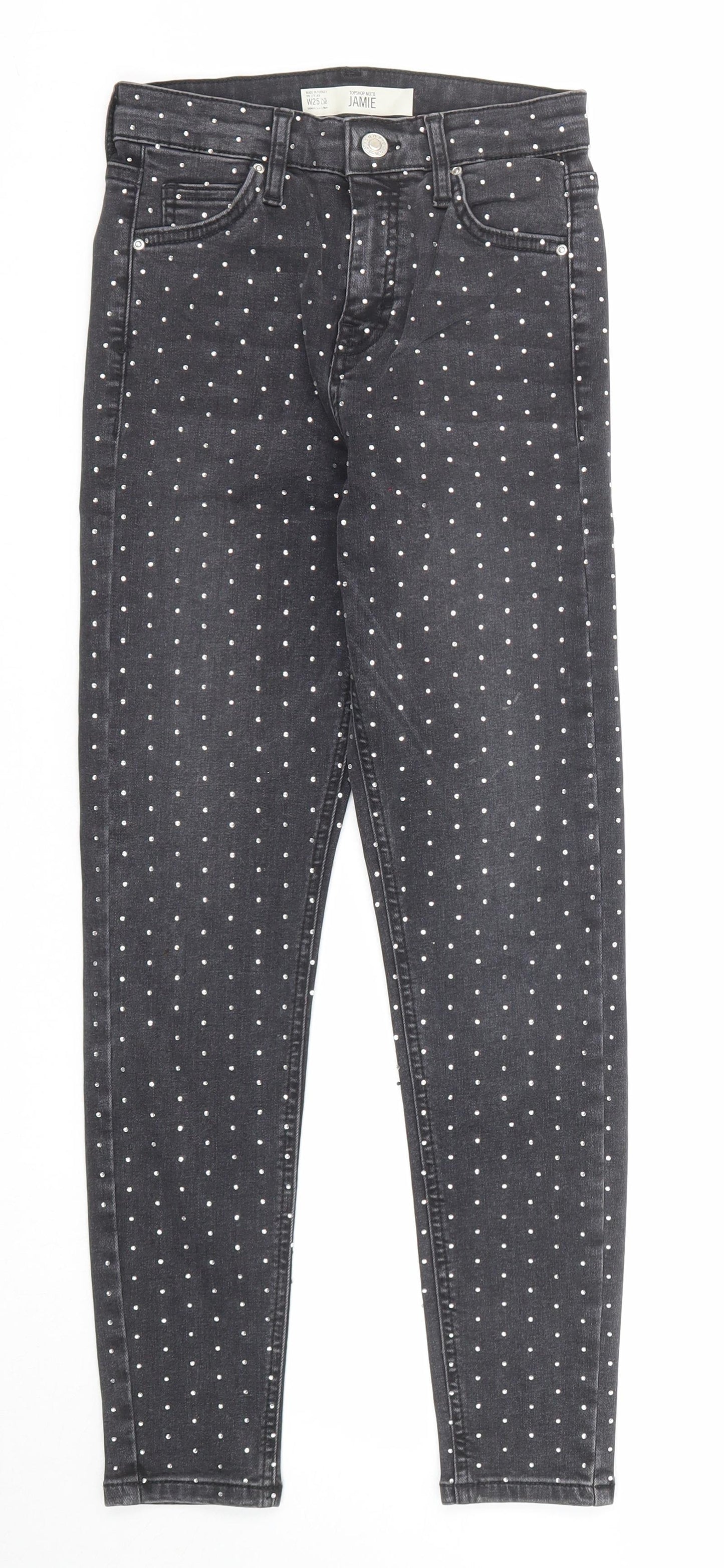 Topshop Womens Black Cotton Skinny Jeans Size 25 in L30 in Regular Zip