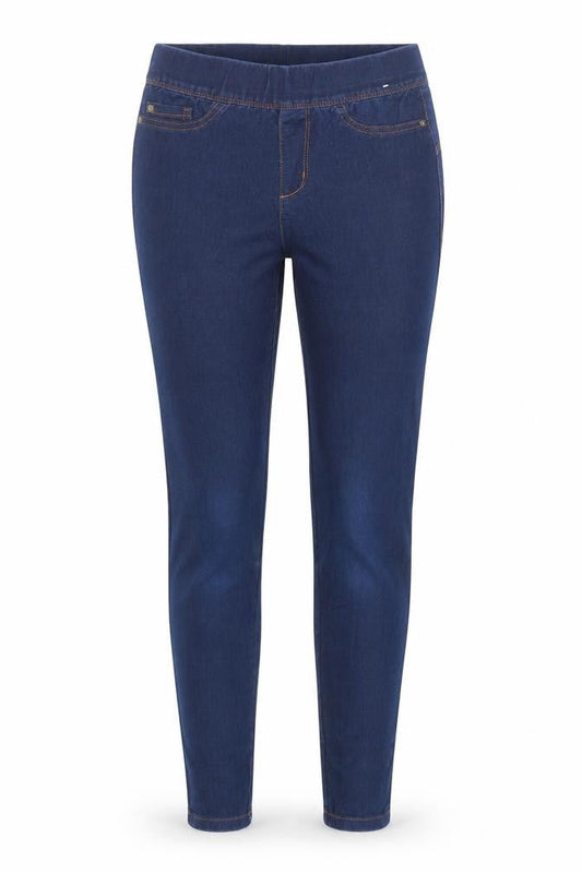Front view of Denim & Co. women’s blue cotton jegging jeans, size UK 4, regular