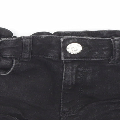 River Island Girls Black Cotton Cut-Off Shorts Size 9-10 Years Regular Zip