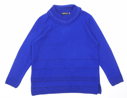 Envy Womens Blue Roll Neck Acrylic Pullover Jumper Size M - Size M-L