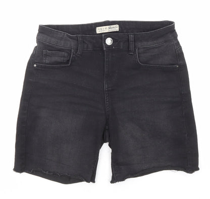 Denim & Co. Womens Black Cotton Cut-Off Shorts Size 8 Regular Zip