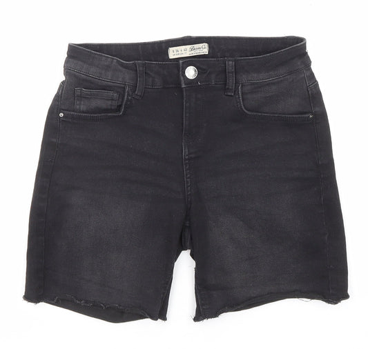 Denim & Co. Womens Black Cotton Cut-Off Shorts Size 8 Regular Zip