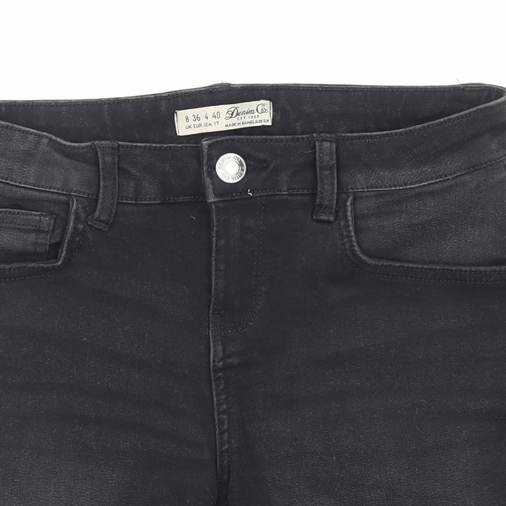 Denim & Co. Womens Black Cotton Cut-Off Shorts Size 8 Regular Zip