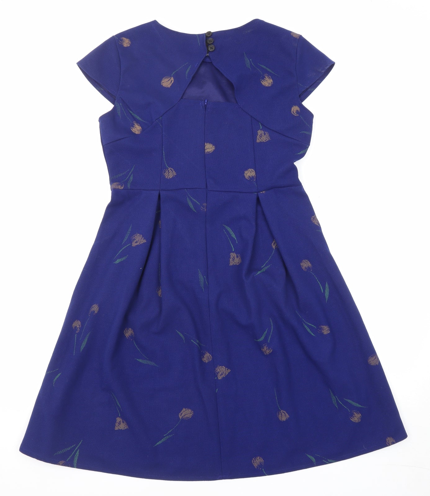 Real Form Womens Blue Floral Polyester Shift Size 12 Round Neck Zip