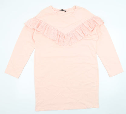 Select Womens Pink Cotton Jumper Dress Size 12 Round Neck Pullover
