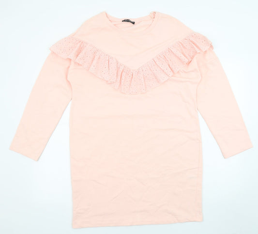 Select Womens Pink Cotton Jumper Dress Size 12 Round Neck Pullover