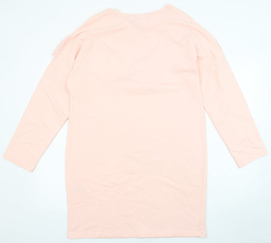 Select Womens Pink Cotton Jumper Dress Size 12 Round Neck Pullover