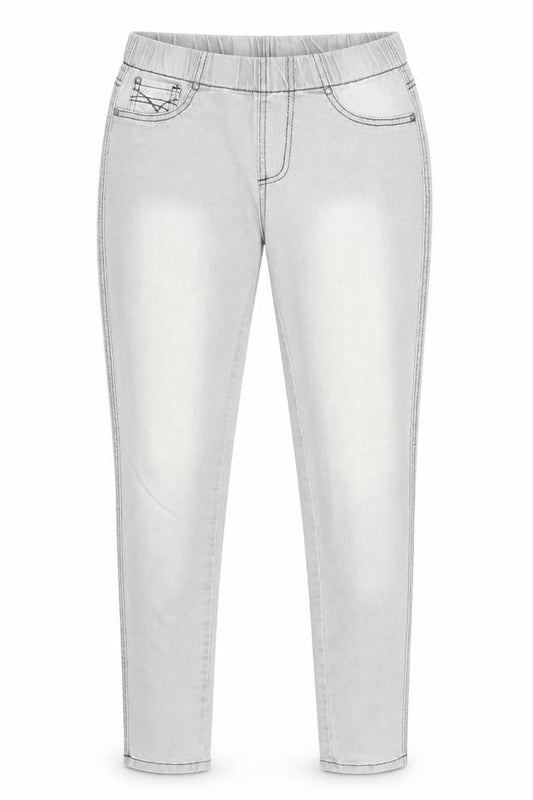Front view of Denim & Co. women’s grey cotton jegging jeans, size UK 10, regular zip