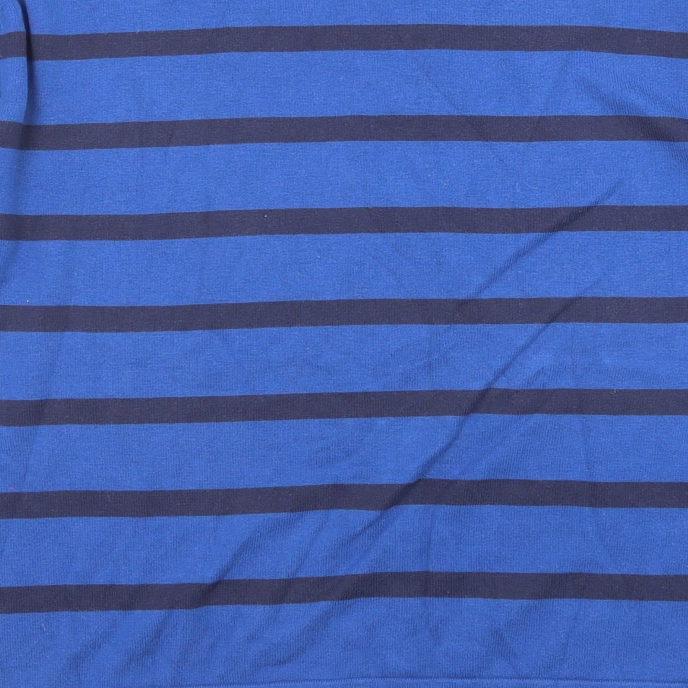 Ungaro Mens Blue Round Neck Striped Cotton Pullover Jumper Size L Long Sleeve