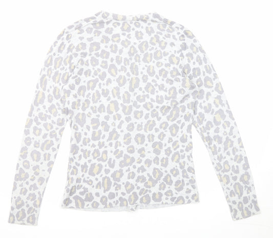 Gap Womens Grey Round Neck Animal Print Cotton Cardigan Jumper Size M - Leopard Print