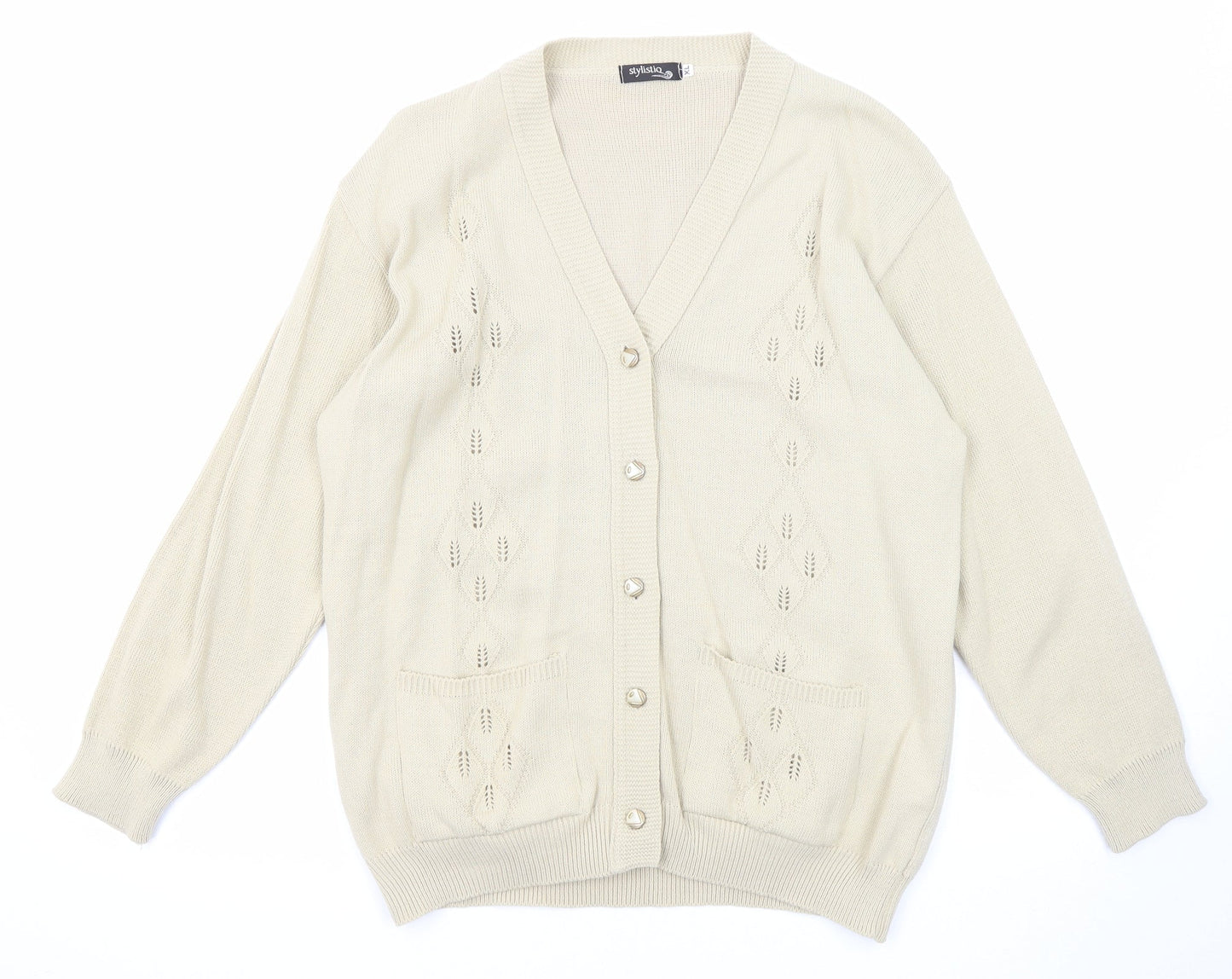 Stylistiq Womens Beige V-Neck Acrylic Cardigan Jumper Size XL