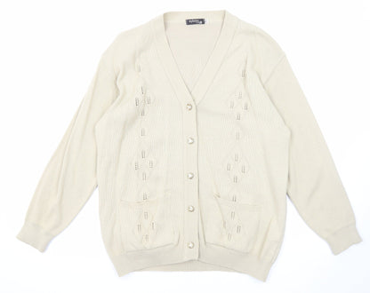 Stylistiq Womens Beige V-Neck Acrylic Cardigan Jumper Size XL