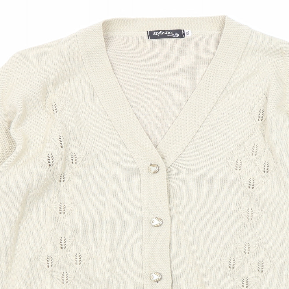 Stylistiq Womens Beige V-Neck Acrylic Cardigan Jumper Size XL