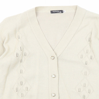 Stylistiq Womens Beige V-Neck Acrylic Cardigan Jumper Size XL