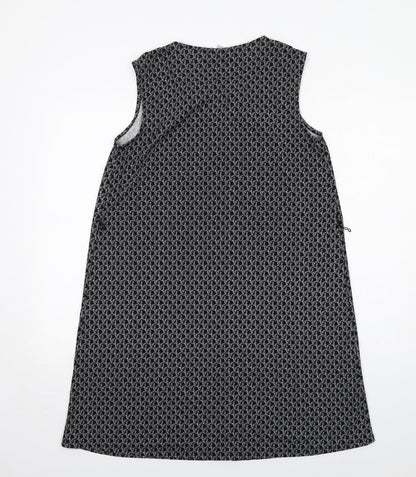H&M Womens Black Geometric Polyester A-Line Size S Round Neck Button