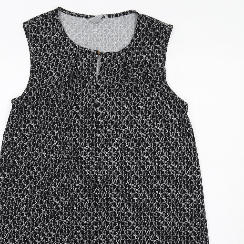 H&M Womens Black Geometric Polyester A-Line Size S Round Neck Button