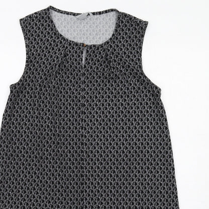 H&M Womens Black Geometric Polyester A-Line Size S Round Neck Button