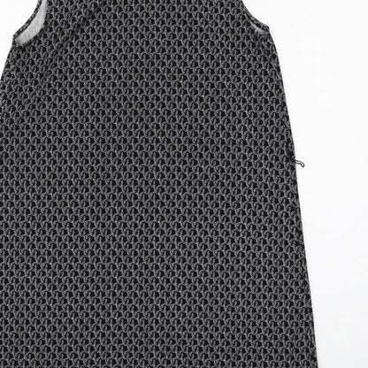 H&M Womens Black Geometric Polyester A-Line Size S Round Neck Button