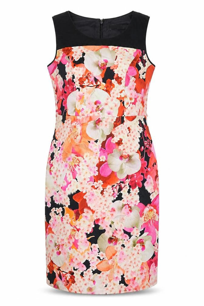 Julien Macdonald Womens Multicoloured Floral Cotton Shift Size 14 Round Neck Zip