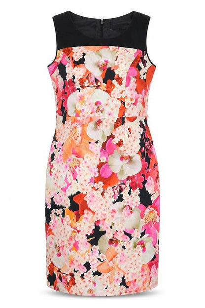 Julien Macdonald Womens Multicoloured Floral Cotton Shift Size 14 Round Neck Zip