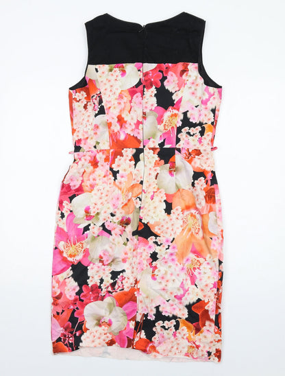 Julien Macdonald Womens Multicoloured Floral Cotton Shift Size 14 Round Neck Zip