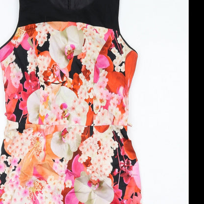 Julien Macdonald Womens Multicoloured Floral Cotton Shift Size 14 Round Neck Zip