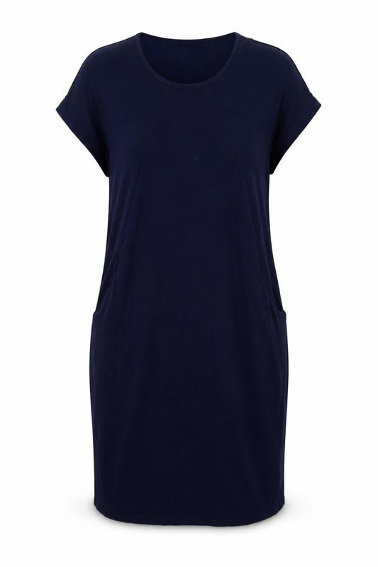 Front view of Roman women’s blue viscose shift, size UK 12, round neck pullover