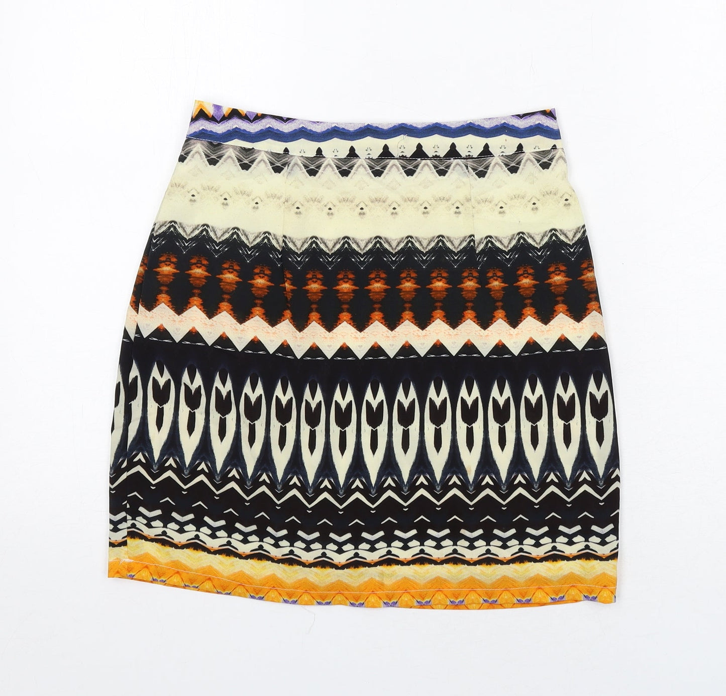 Missguided Womens Multicoloured Geometric Polyester A-Line Skirt Size 8 Zip