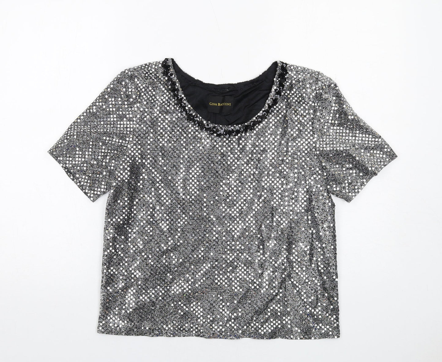 Womens UK Size 10 Gina Bacconi Silver Basic T-Shirt