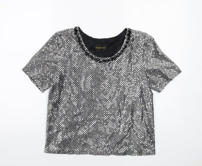 Womens UK Size 10 Gina Bacconi Silver Basic T-Shirt