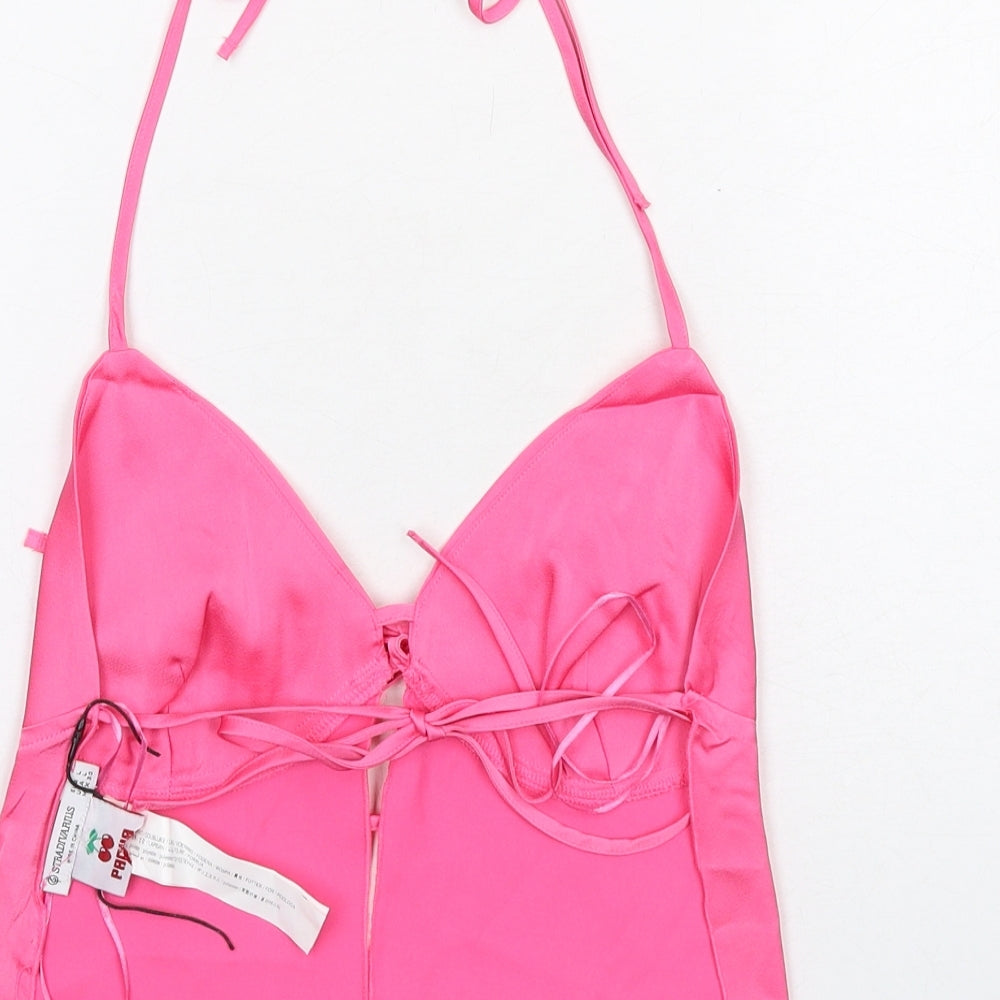Womens UK Size L Stradivarius Pink Cropped Tank
