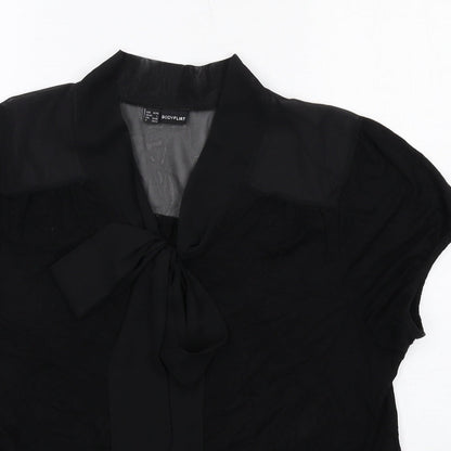 Body Flirt Womens Black Viscose Basic Button-Up Size L V-Neck