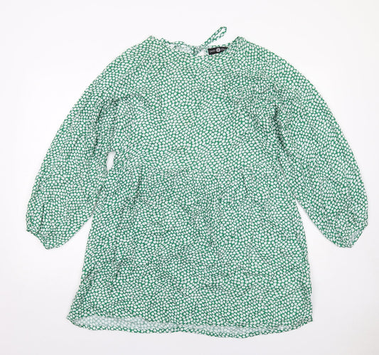 Daisy Street Womens Green Floral Viscose A-Line Size 6 Round Neck Pullover