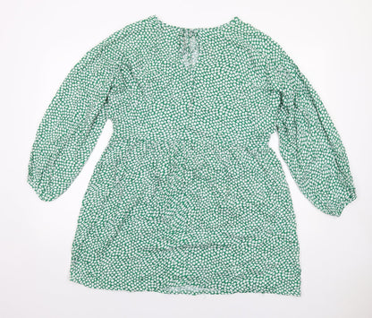 Daisy Street Womens Green Floral Viscose A-Line Size 6 Round Neck Pullover